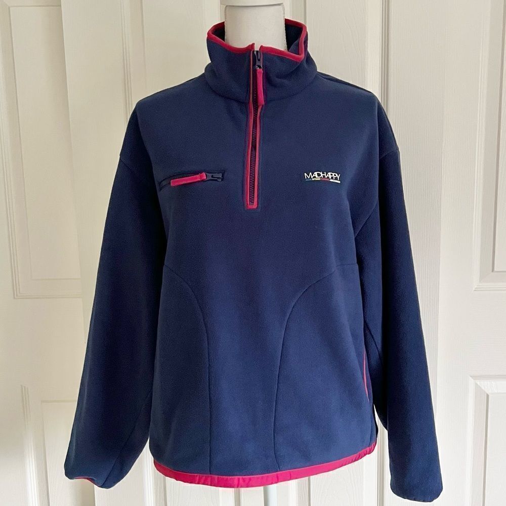 MadHappy LORA Quarter Zip Unisex Oversized Polar Fleece Navy XS NEW